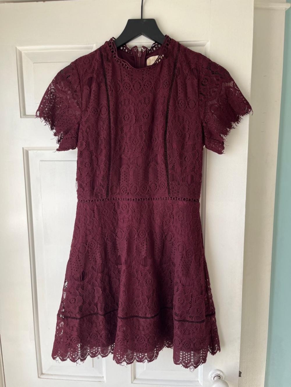 altar’d state Maroon Lace Fit-and-Flare Mini Dress